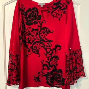 JM Collection Red and Black Floral Blouse
